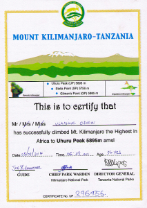 Килиманджаро. Сертификат-1